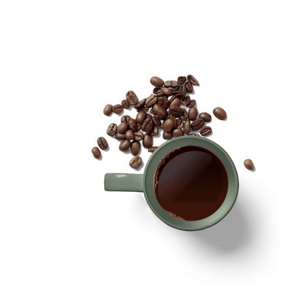CoffeeCoterie green cup with coffee beans